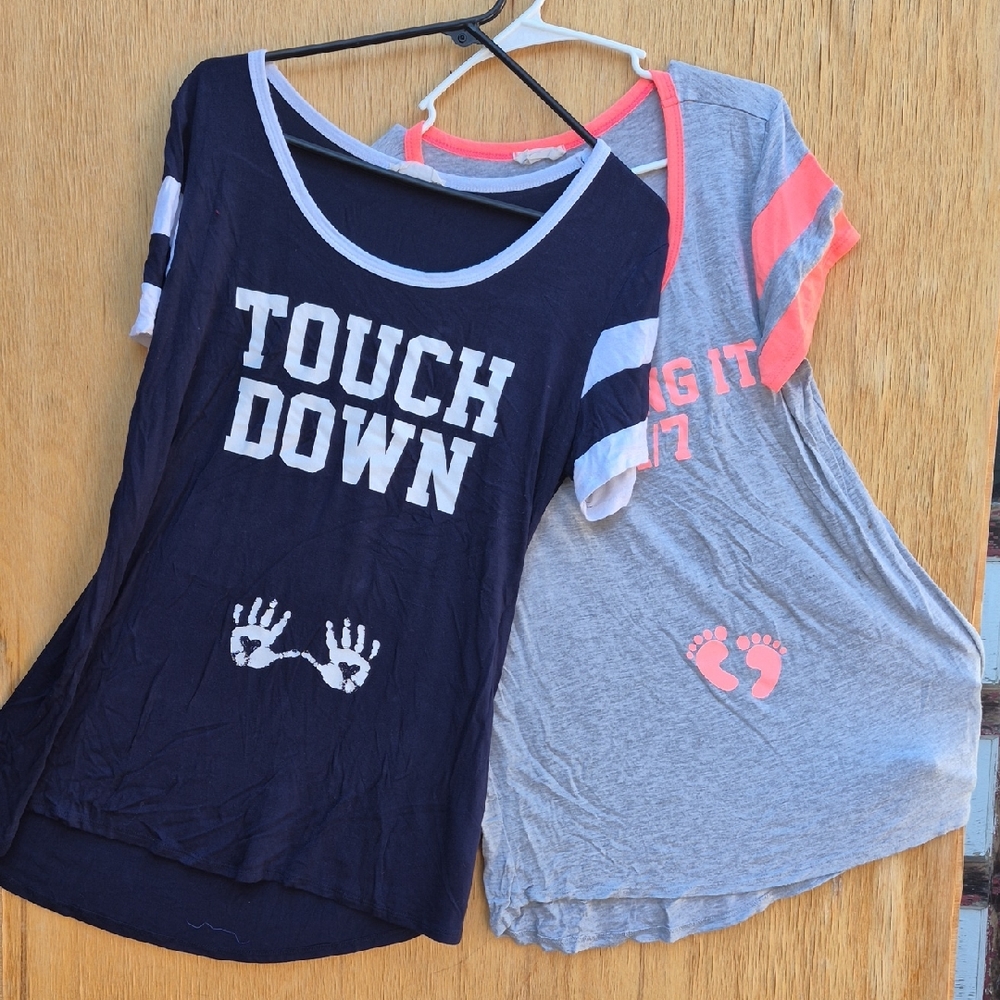 French Pastry Navy and Gray Womens Maternity Short Sleeve Shirts Set